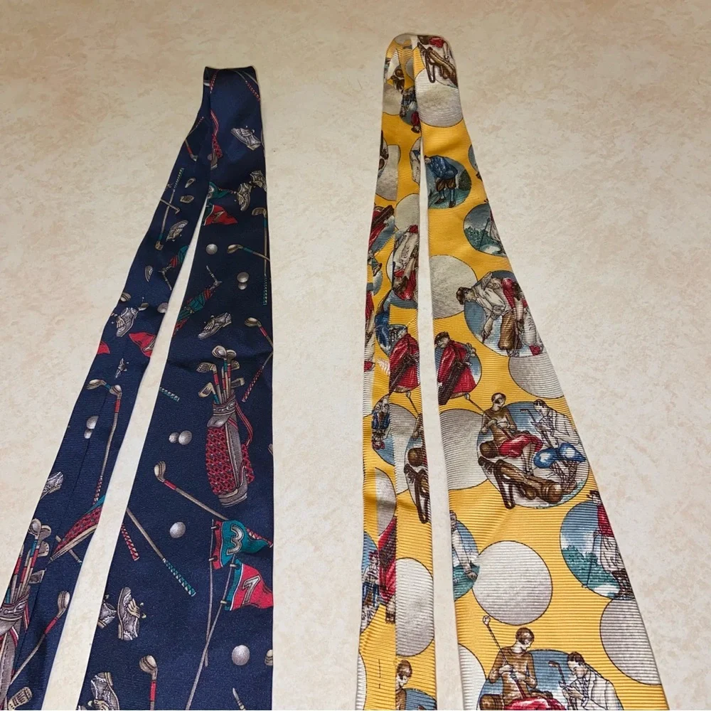 Vintage Prestige Jos. A. Bank Lot of 2 100% Silk Neck Ties USA Made Golf Golfing